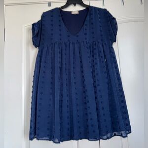 Altar'd State Entro Swiss Dot Ruffle Sleeve Boho Mini Dress in Navy Blue